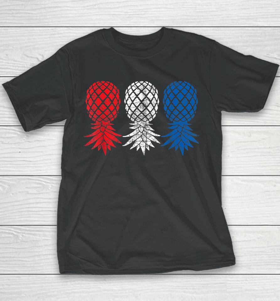 July Patriotic Red White Blue Upside Down Pineapple Swinger Youth T-Shirt
