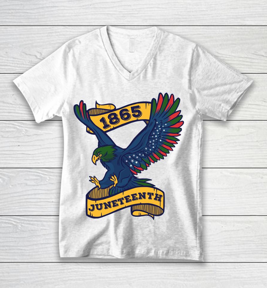 Juneteenth 1865 Black Free-Ish Eagle African American Flag Unisex V-Neck T-Shirt