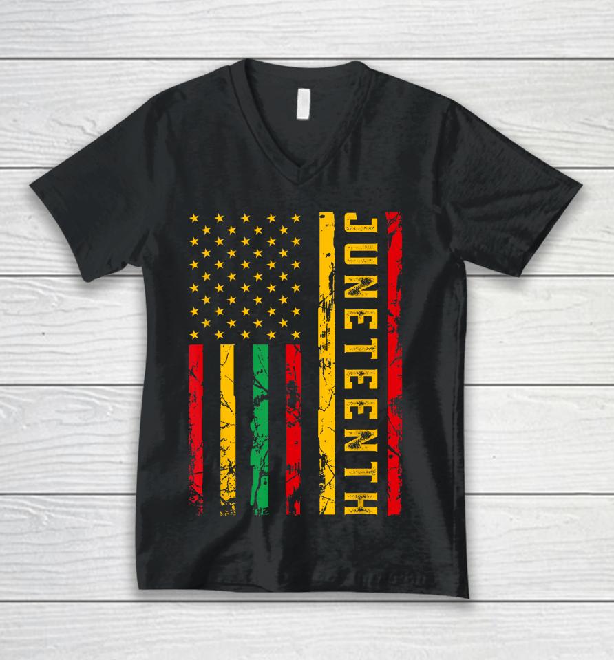 Juneteenth American Flag African Unisex V-Neck T-Shirt
