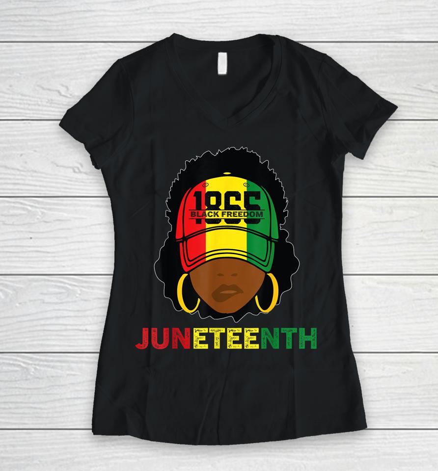 Juneteenth Celebrating Usa African American Melanin Women V-Neck T-Shirt