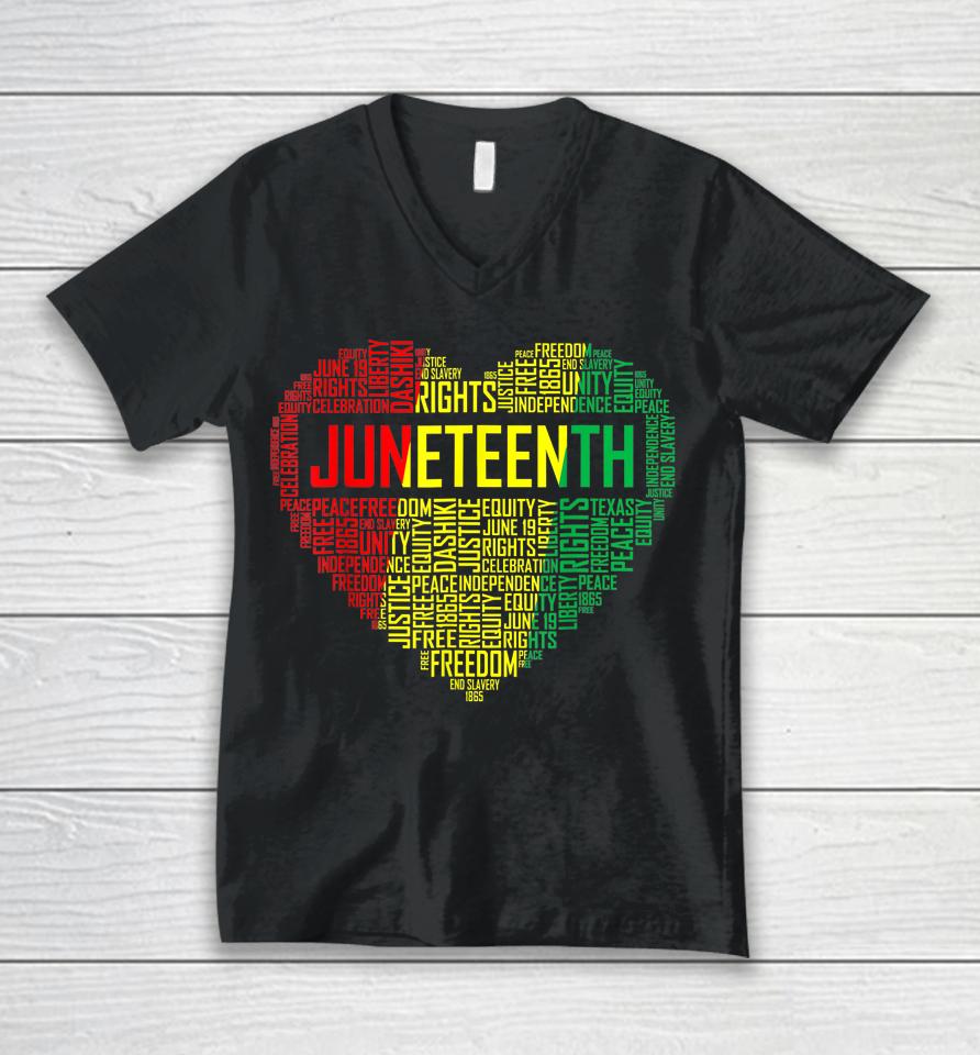Juneteenth Heart Black History Afro American African Freedom Unisex V-Neck T-Shirt