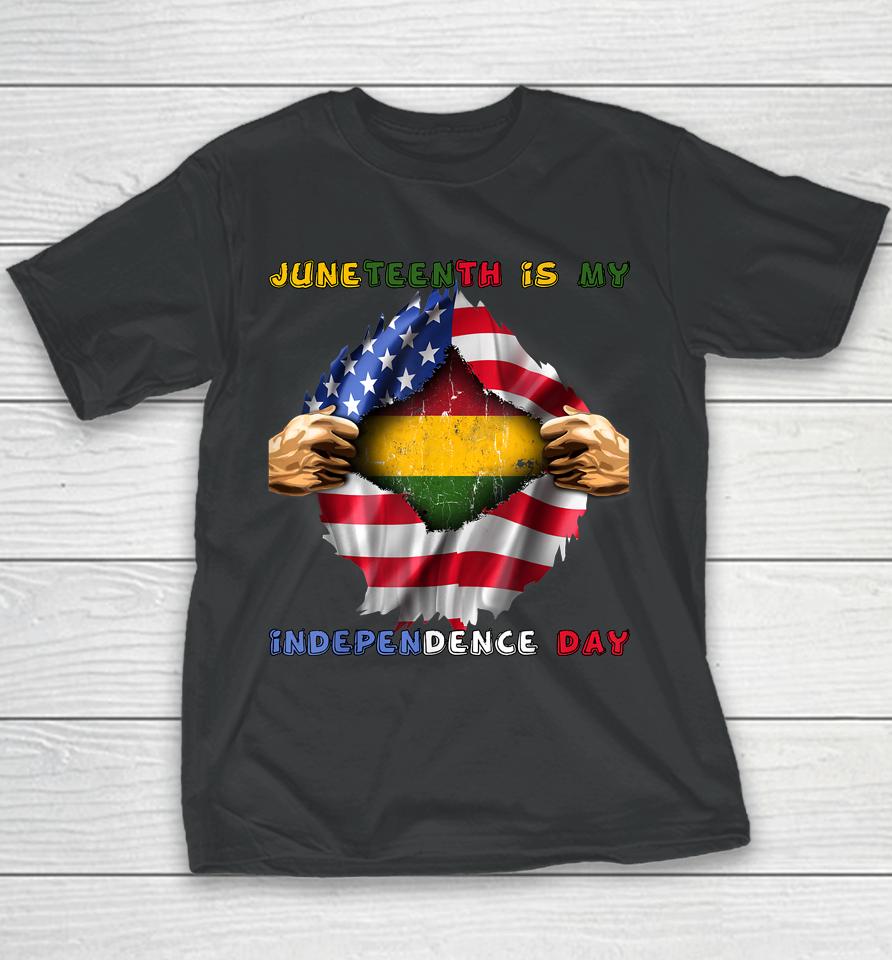 Juneteenth Is My Independence Day African American Flag Youth T-Shirt
