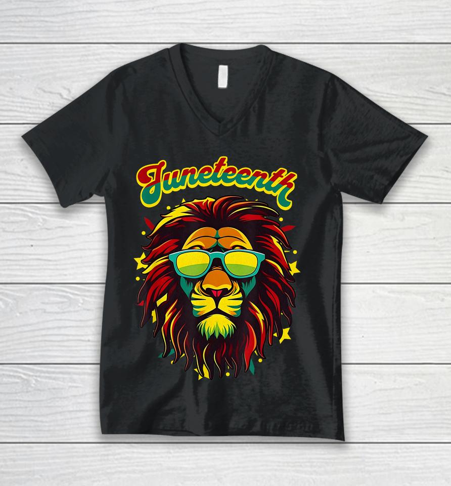 Juneteenth Lion Celebrate Black Freedom 1865 History Month Unisex V-Neck T-Shirt