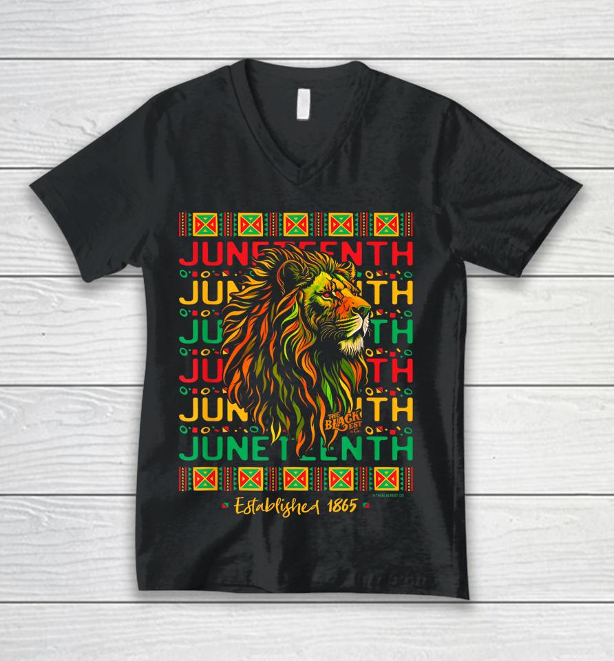 Juneteenth Lion Freedom Day 1865 Celebrate Black History Unisex V-Neck T-Shirt