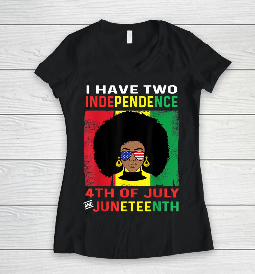 Juneteenth Queen Independence Black African Women 4Th July Women V-Neck T-Shirt