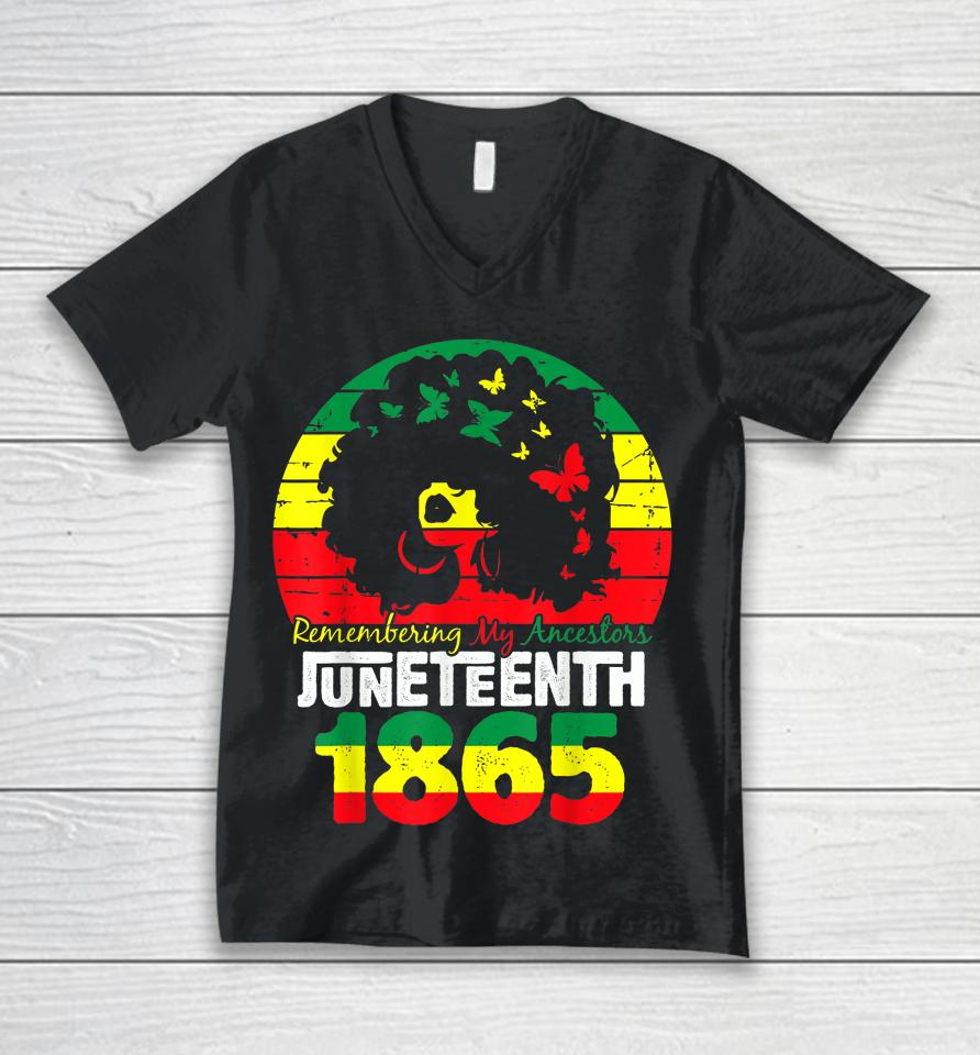 Juneteenth Tshirt Remembering My Ancestors Black Freedom Unisex V-Neck T-Shirt
