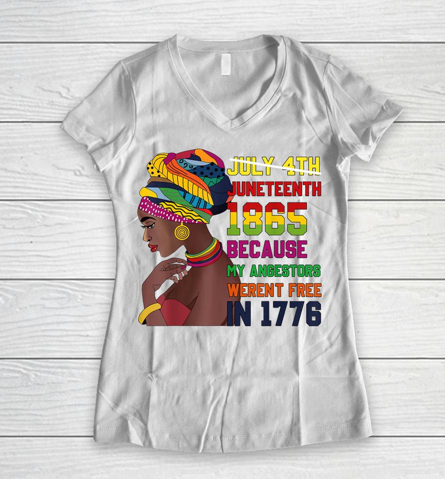 Juneteenth Tshirt Women Juneteenth  African American Women V-Neck T-Shirt