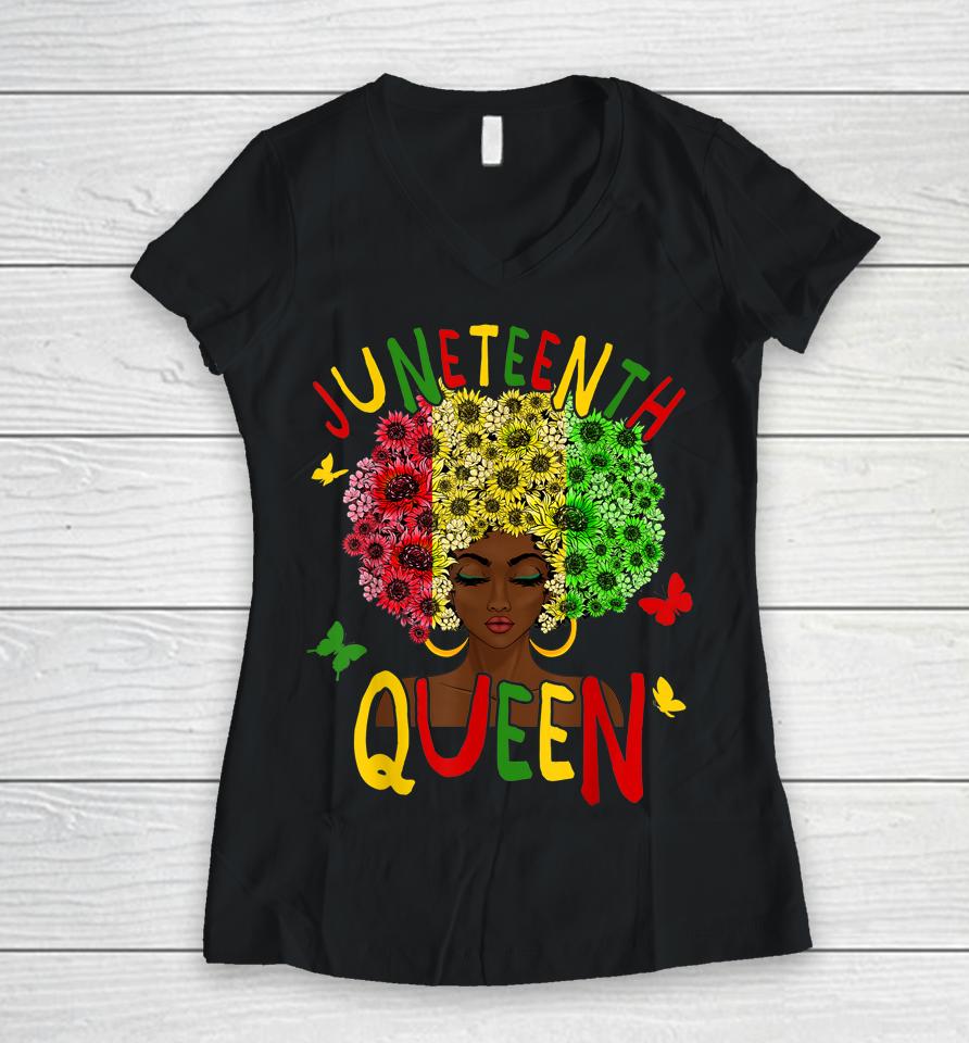 Juneteenth Women Black Girl Black Queen History Freedom 1865 Women V-Neck T-Shirt