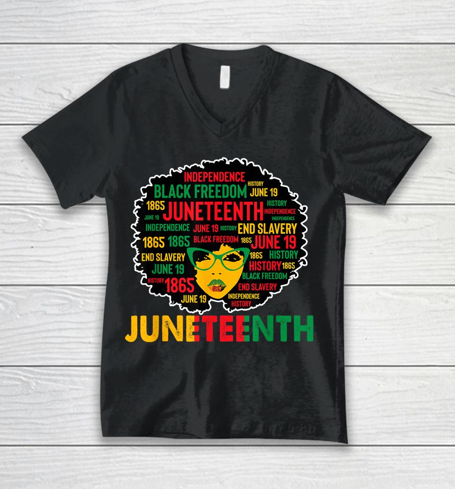 Juneteenth Women Queen African American Black Afro Unisex V-Neck T-Shirt