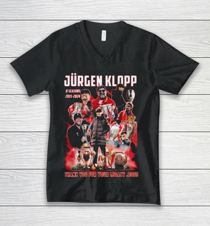 Jurgen Klopp 8 Seasons 2015 – 2024 Thank You For Your Legacy Boss Unisex V-Neck T-Shirt