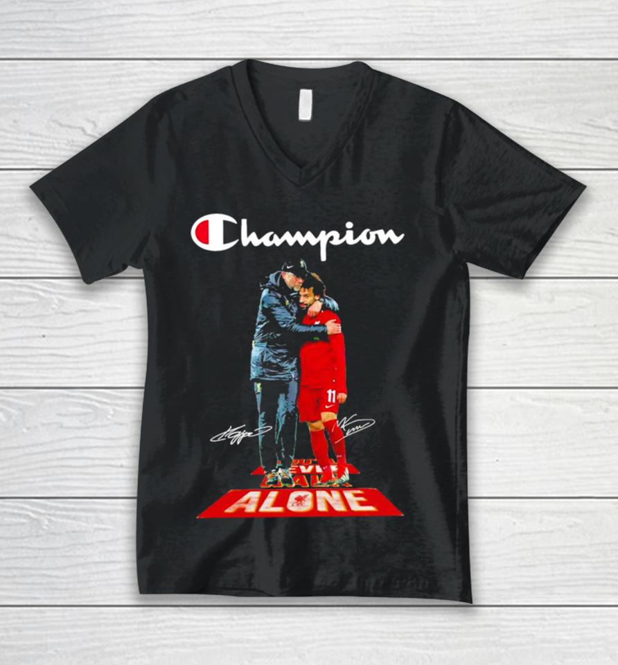 Jürgen Klopp And Mohamed Salah Liverpool Fc You’ll Never Walk Alone Champions Signatures Unisex V-Neck T-Shirt