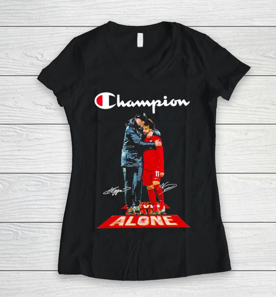 Jürgen Klopp And Mohamed Salah Liverpool Fc You’ll Never Walk Alone Champions Signatures Women V-Neck T-Shirt