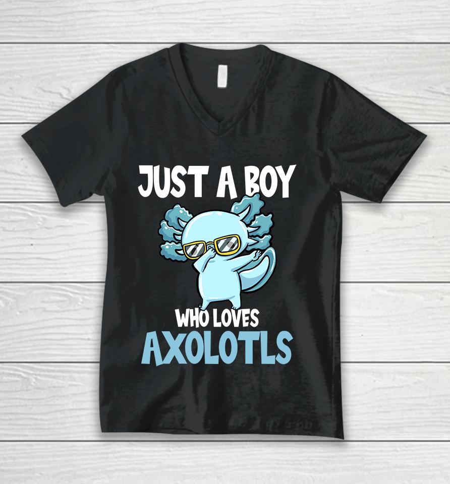 Just A Boy Who Loves Axolotls Unisex V-Neck T-Shirt