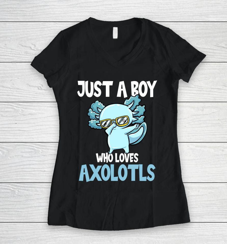 Just A Boy Who Loves Axolotls Women V-Neck T-Shirt