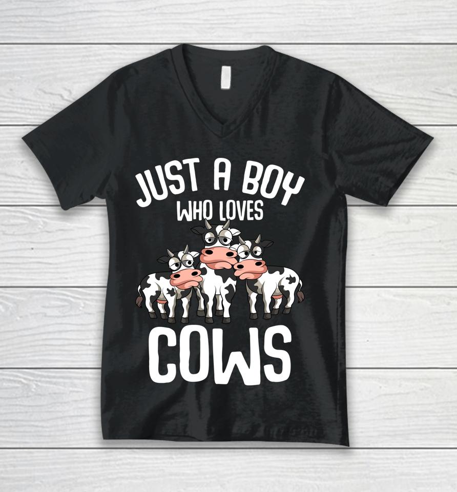Just A Boy Who Loves Cows Farmers Cow Lover Kids Boys Unisex V-Neck T-Shirt