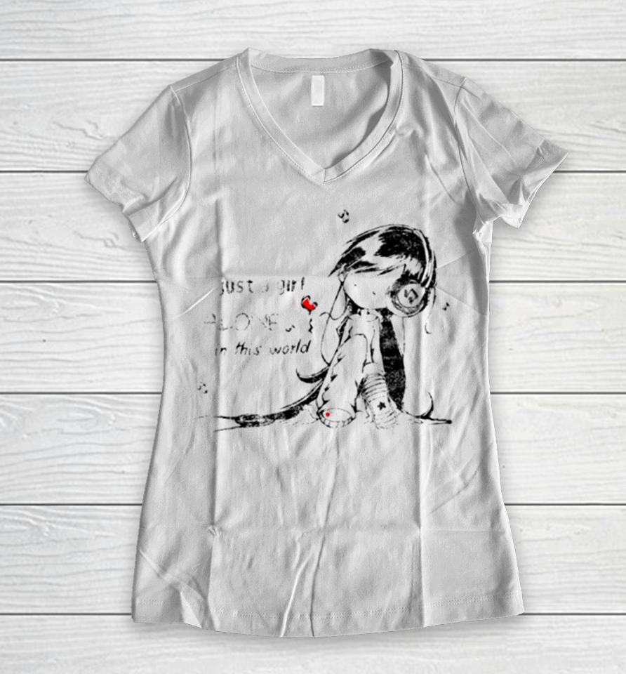 Just A Girl Alone In This World Women V-Neck T-Shirt