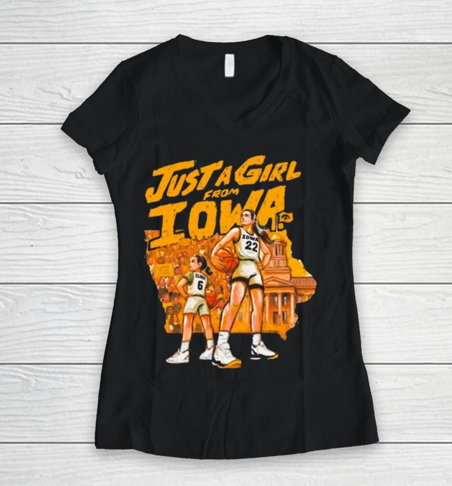 Just A Girl From Iowa Women Basketball Ncaa 2024 Women V-Neck T-Shirt