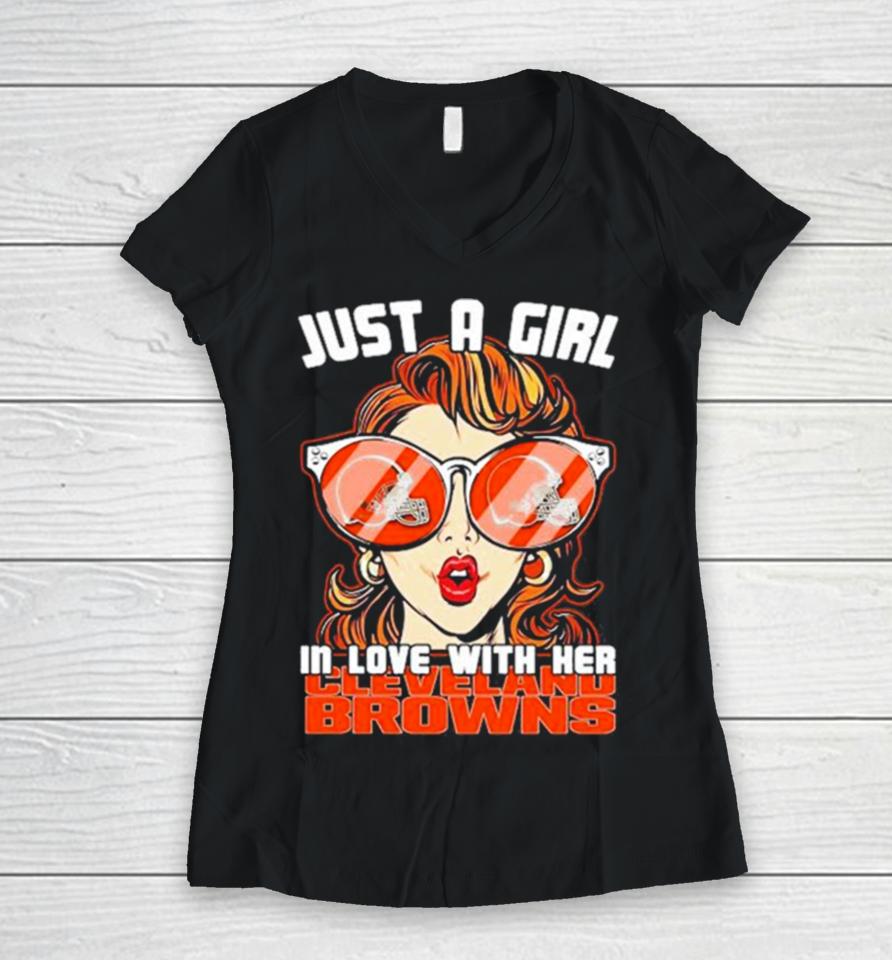 Just A Girl In Love With Her Cleveland Browns Women V-Neck T-Shirt