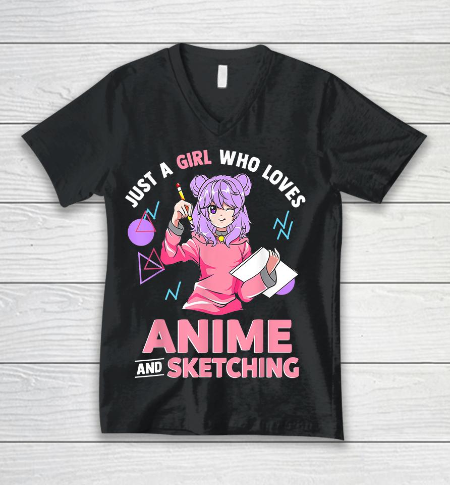 Just A Girl Who Loves Anime And Sketching Unisex V-Neck T-Shirt