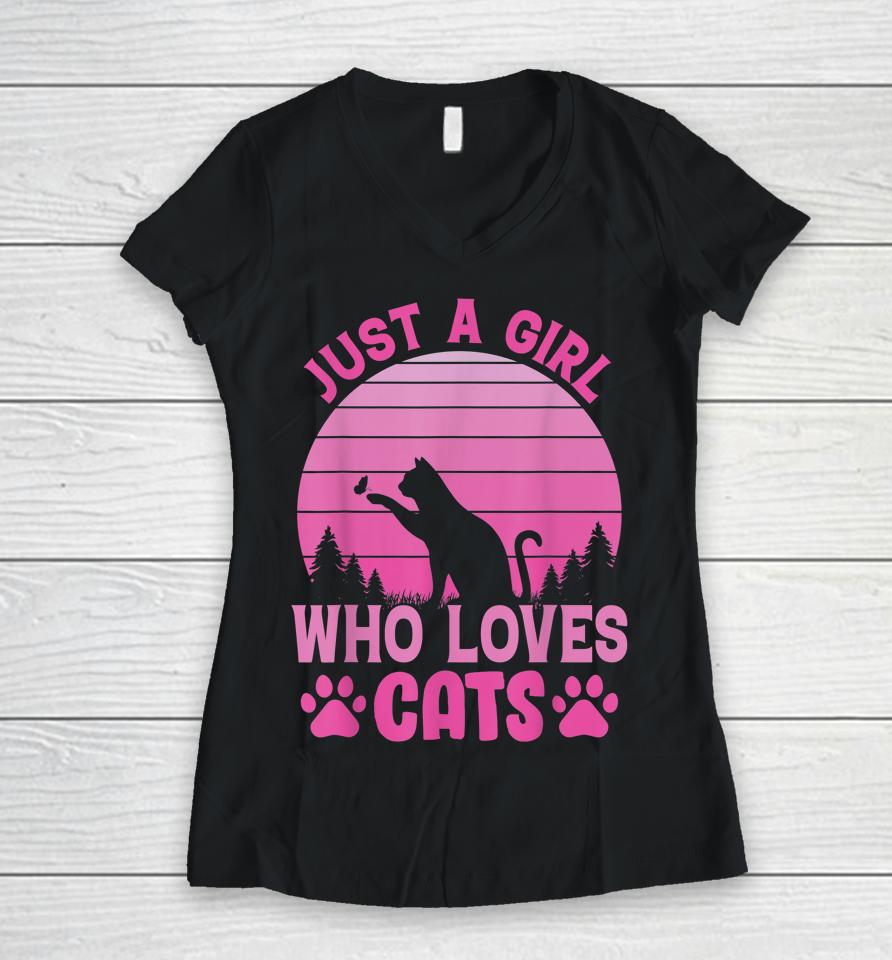 Just A Girl Who Loves Cats For Lovers Cat Kitty Women V-Neck T-Shirt