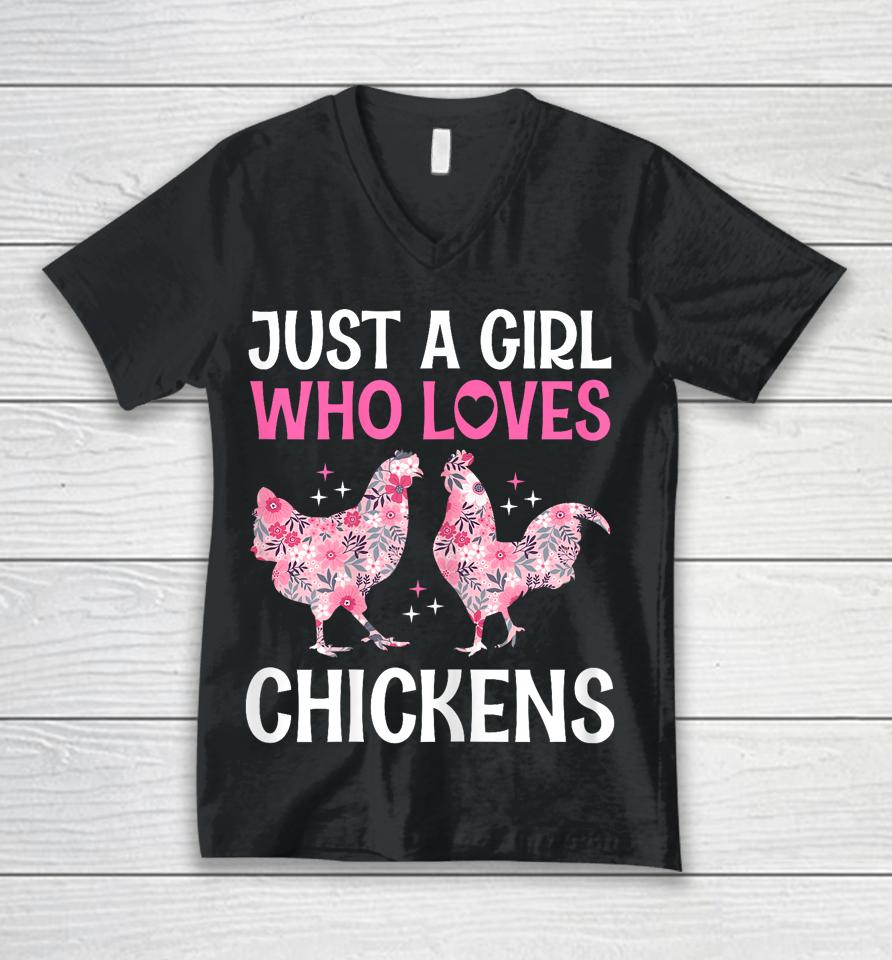 Just A Girl Who Loves Chickens Cute Floral Women &Amp; Girls Unisex V-Neck T-Shirt