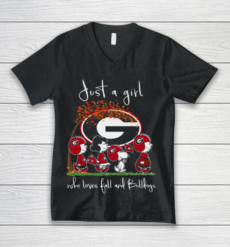 Just A Girl Who Loves Fall And Bulldogs Unisex V-Neck T-Shirt