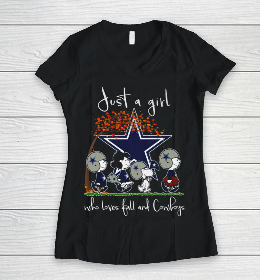 Just A Girl Who Loves Fall And Cowboys Women V-Neck T-Shirt