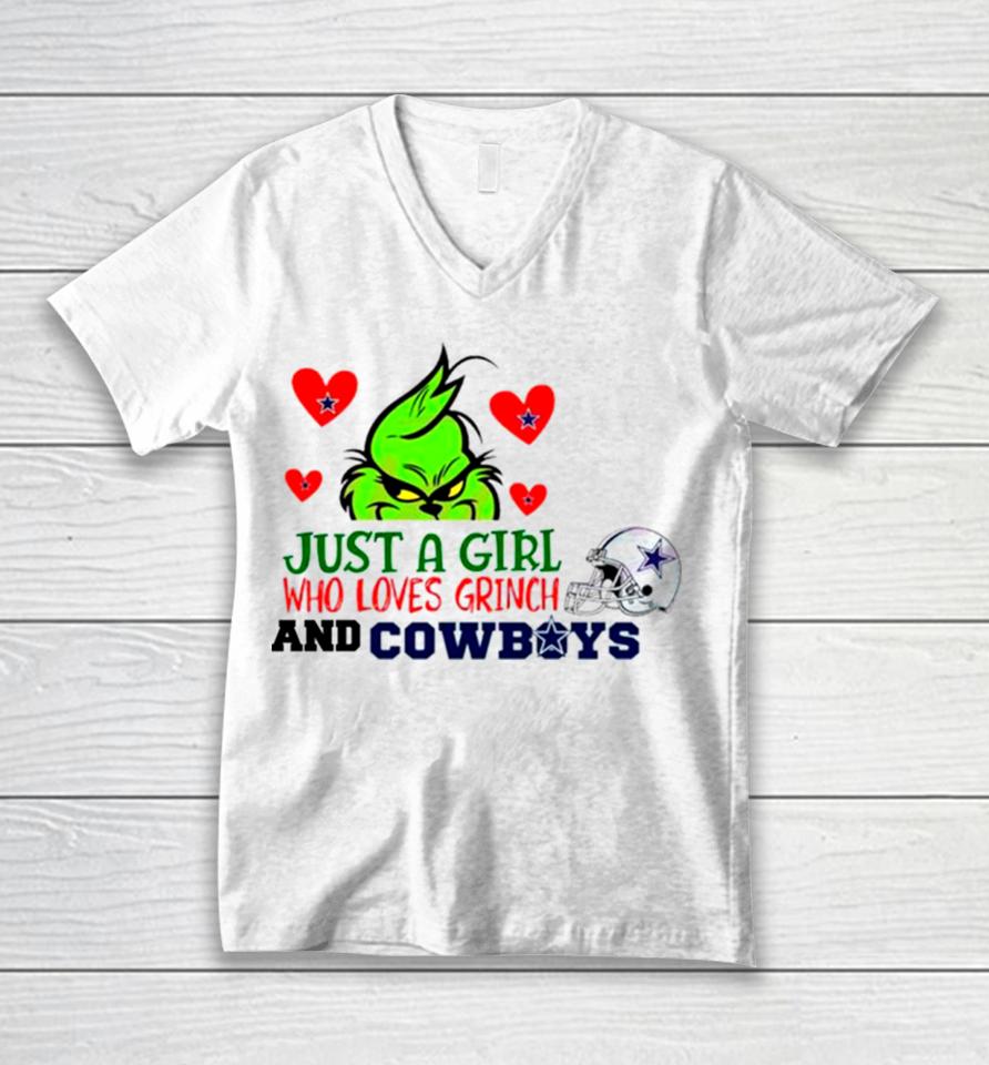 Just A Girl Who Loves Grinch And Cowboys Unisex V-Neck T-Shirt