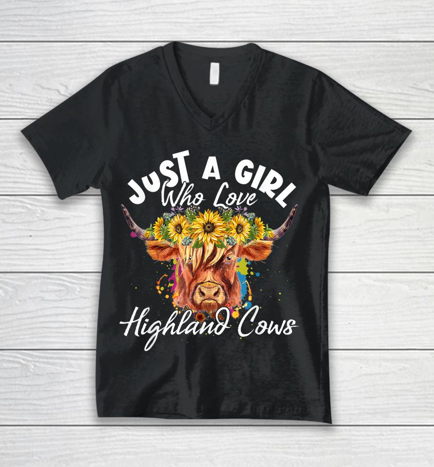 Just A Girl Who Loves Highland Cows Unisex V-Neck T-Shirt