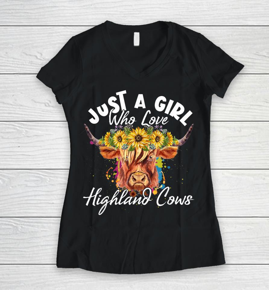 Just A Girl Who Loves Highland Cows Women V-Neck T-Shirt