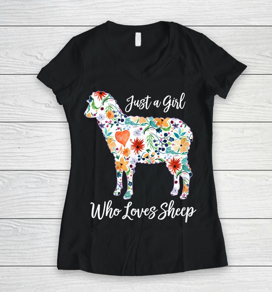 Just A Girl Who Loves Sheep Women V-Neck T-Shirt
