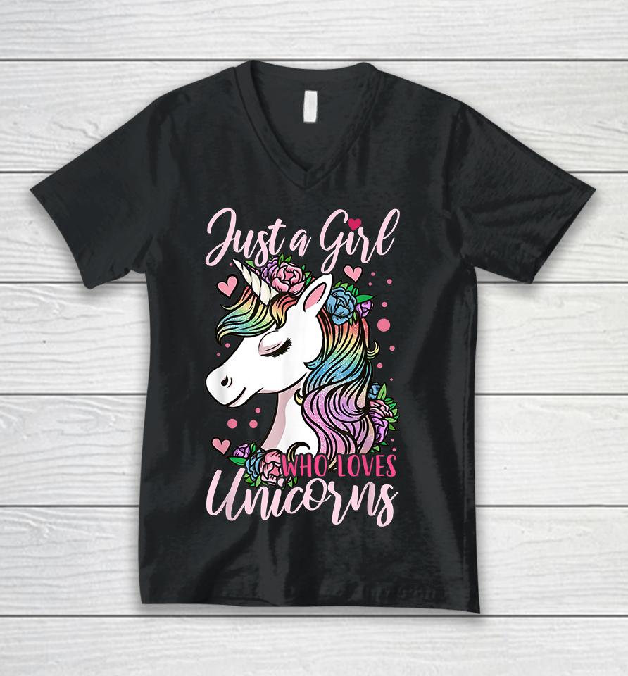 Just A Girl Who Loves Unicorns Unisex V-Neck T-Shirt