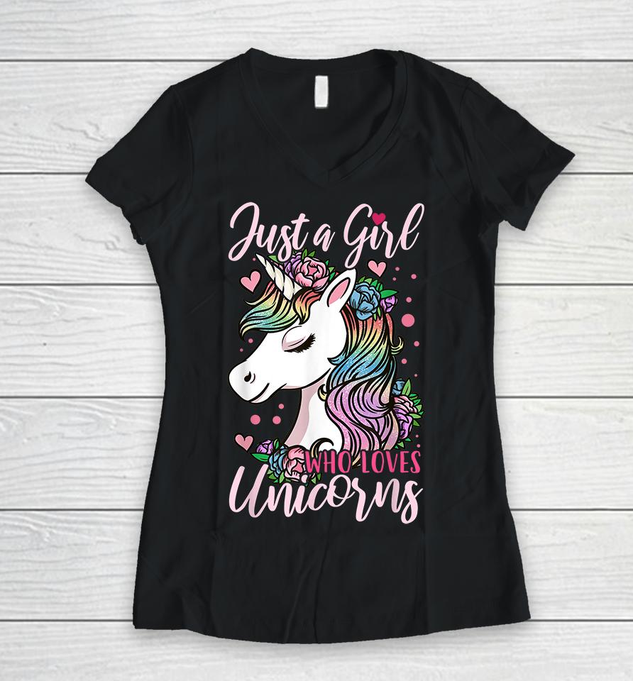 Just A Girl Who Loves Unicorns Women V-Neck T-Shirt