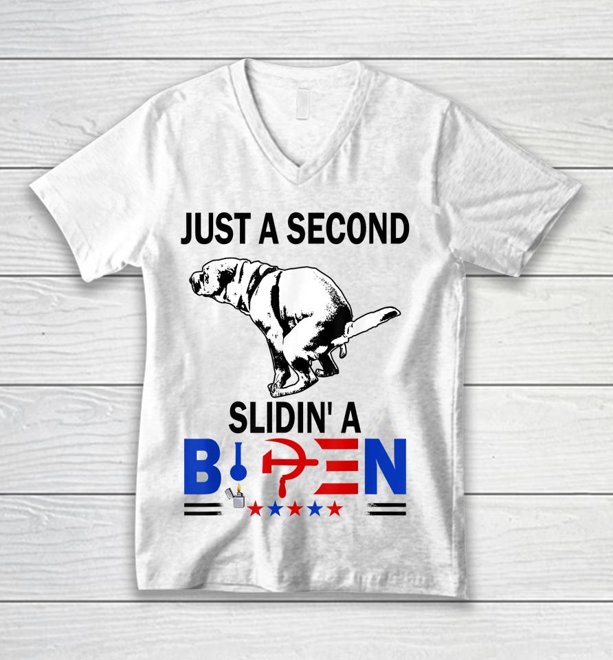 Just A Second Sliding' A Biden President Tee Unisex V-Neck T-Shirt