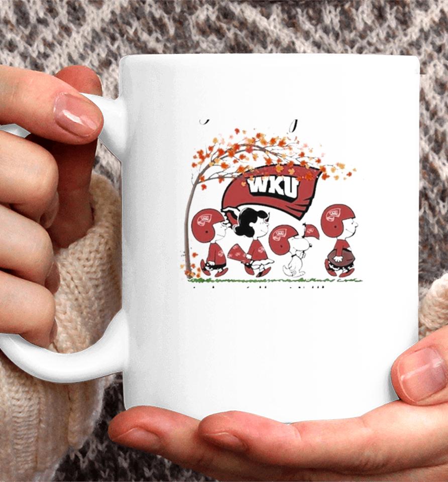 Just A Woman Who Loves Fall And Western Kentucky Hilltoppers Peanuts Cartoon Coffee Mug
