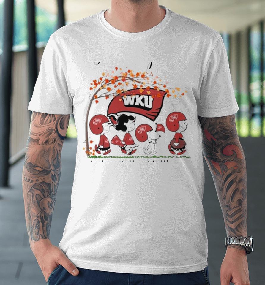 Just A Woman Who Loves Fall And Western Kentucky Hilltoppers Peanuts Cartoon Premium T-Shirt