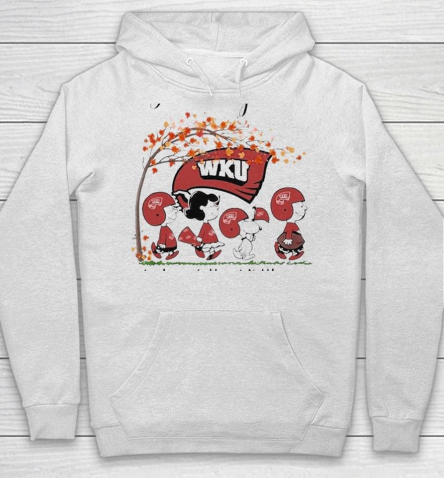 Just A Woman Who Loves Fall And Western Kentucky Hilltoppers Peanuts Cartoon Hoodie