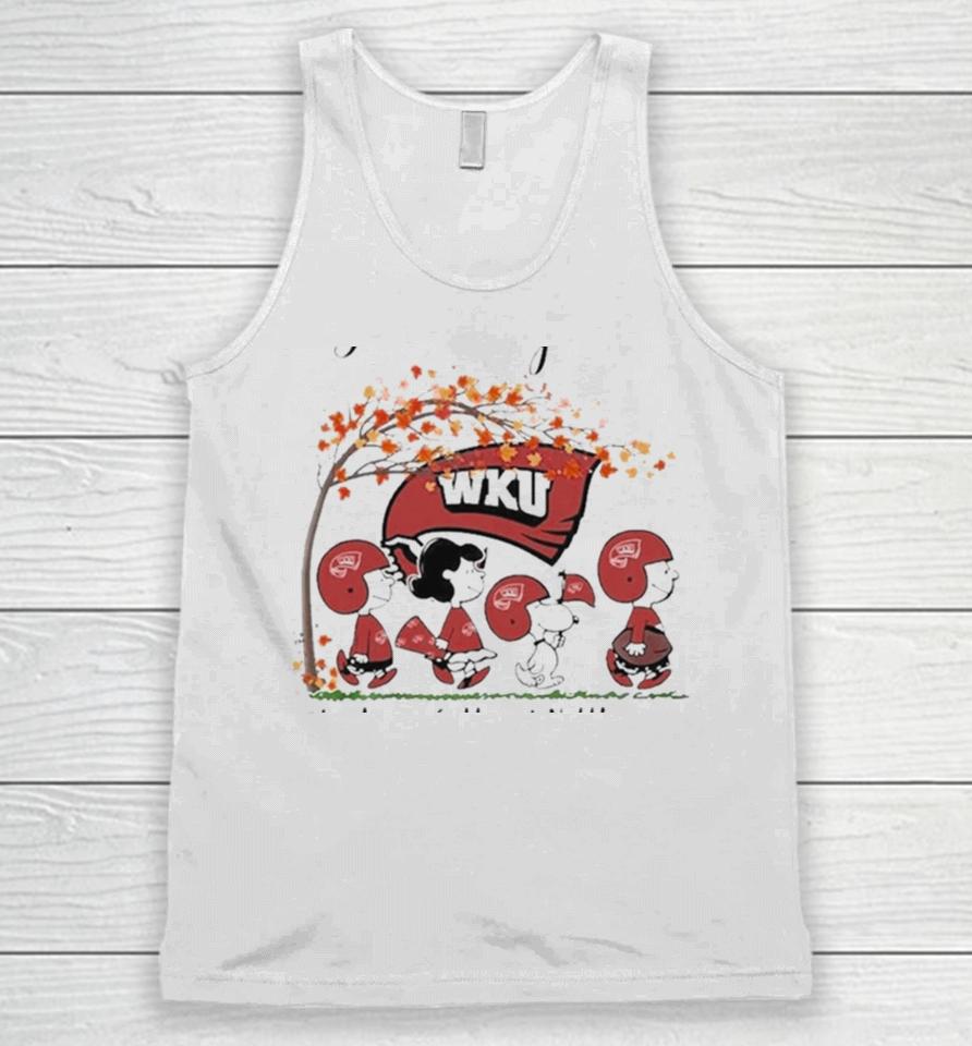 Just A Woman Who Loves Fall And Western Kentucky Hilltoppers Peanuts Cartoon Unisex Tank Top