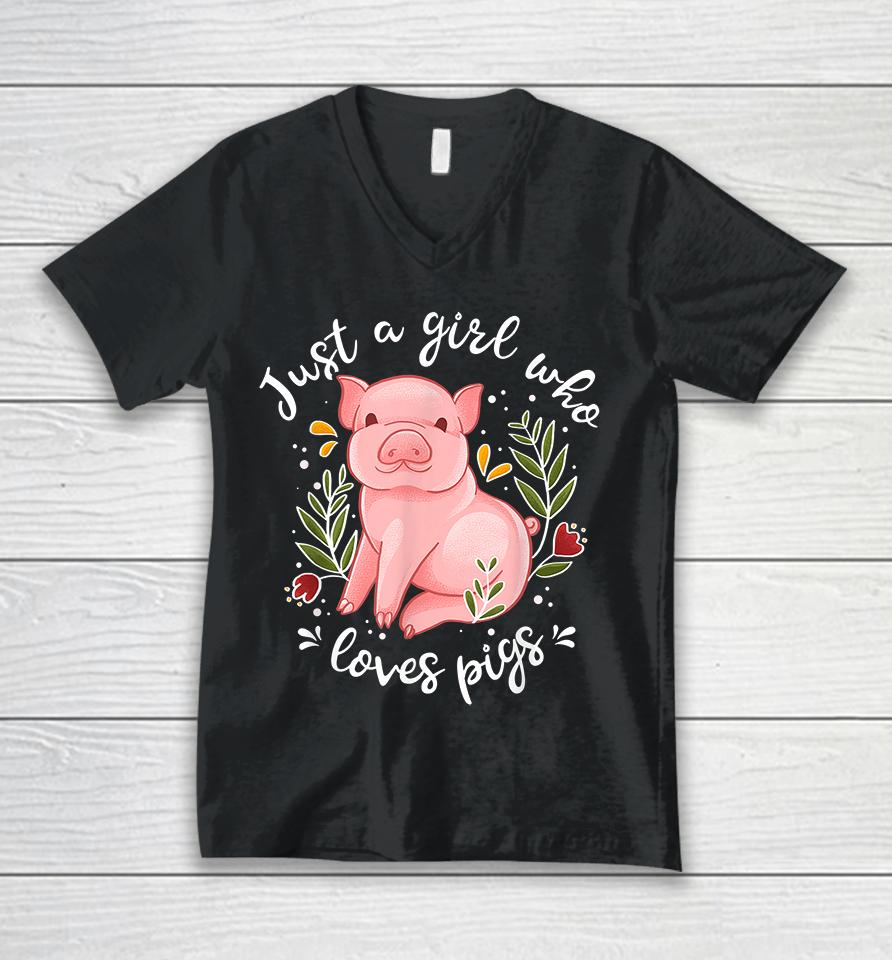 Just Girl Who Loves Pigs Unisex V-Neck T-Shirt