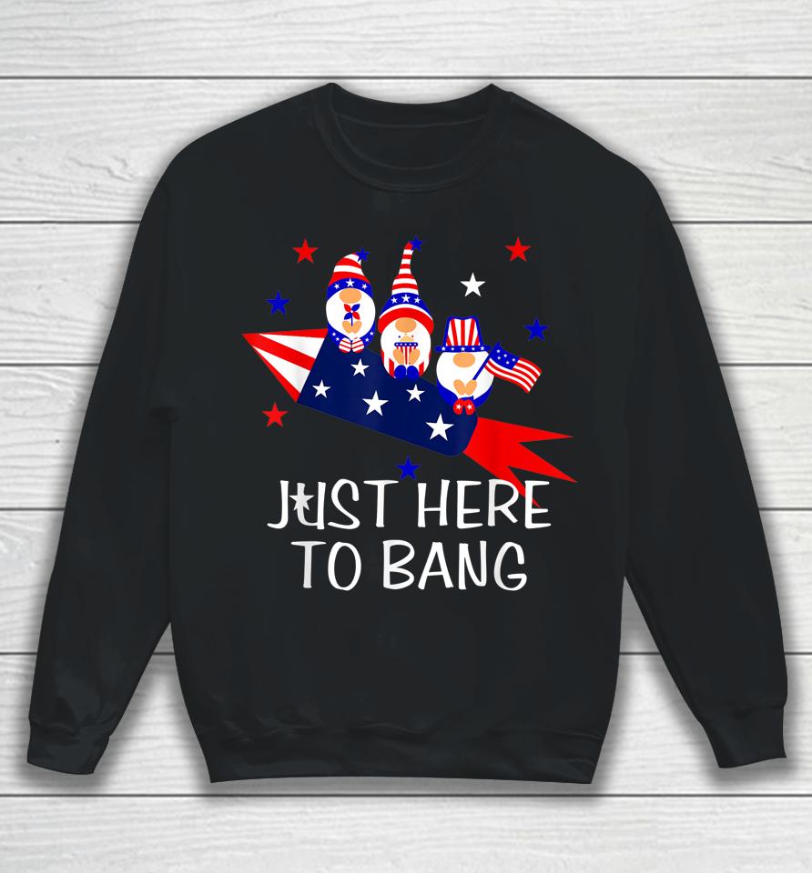 Just Here To Bang Happy 4Th Of July Cute Gnomes America Sweatshirt