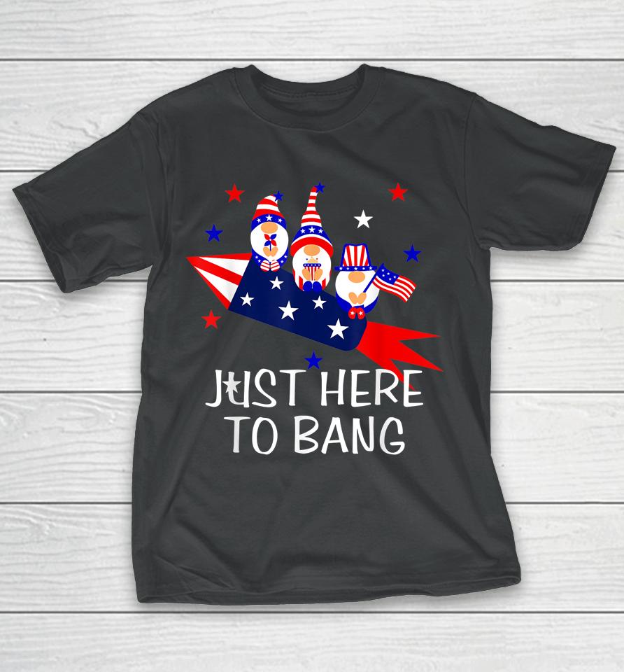 Just Here To Bang Happy 4Th Of July Cute Gnomes America T-Shirt