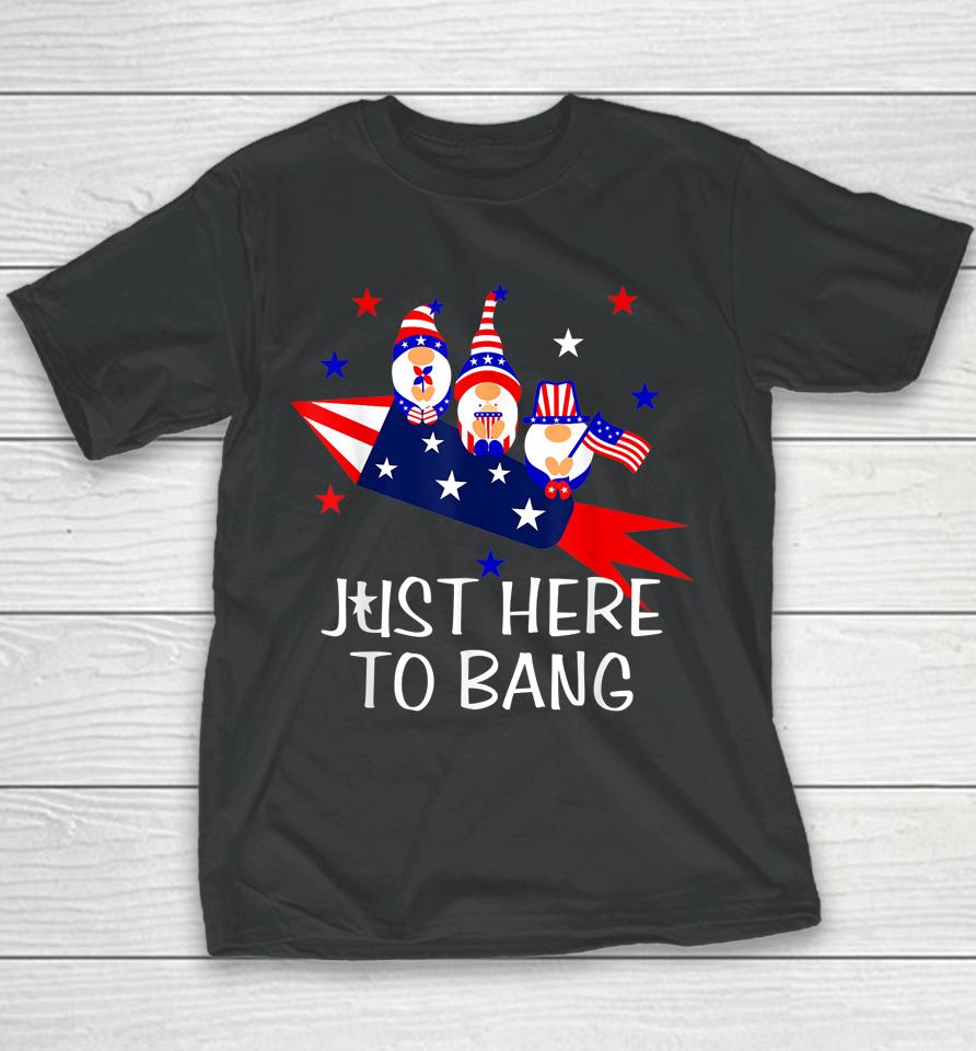 Just Here To Bang Happy 4Th Of July Cute Gnomes America Youth T-Shirt