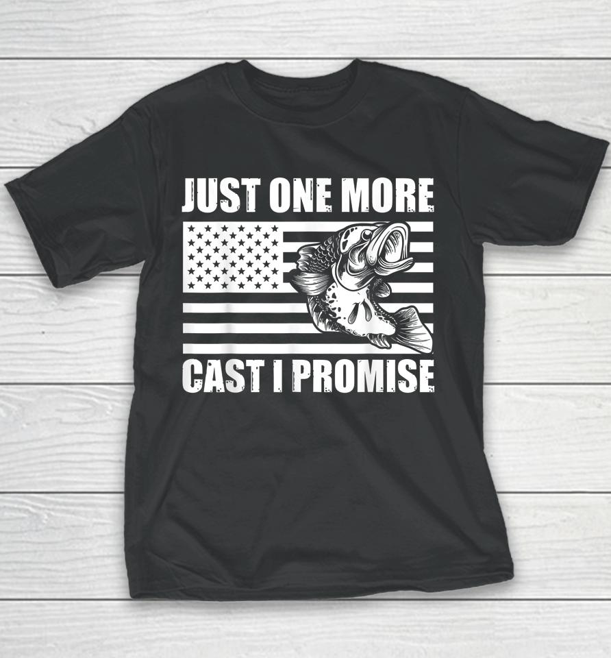 Just One More Cast I Promise Bass Fishing Funny Angler Retro Youth T-Shirt