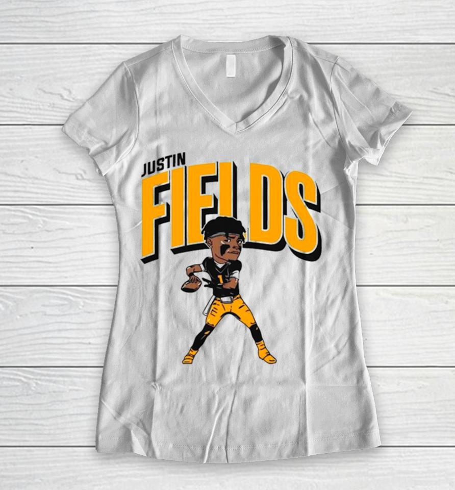 Justin Fields Pittsburgh Caricature Football Player Women V-Neck T-Shirt