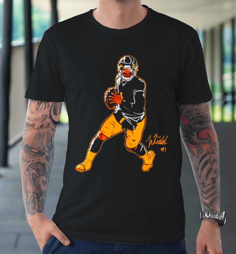 Justin Fields Pittsburgh Football Superstar Pose Premium T-Shirt
