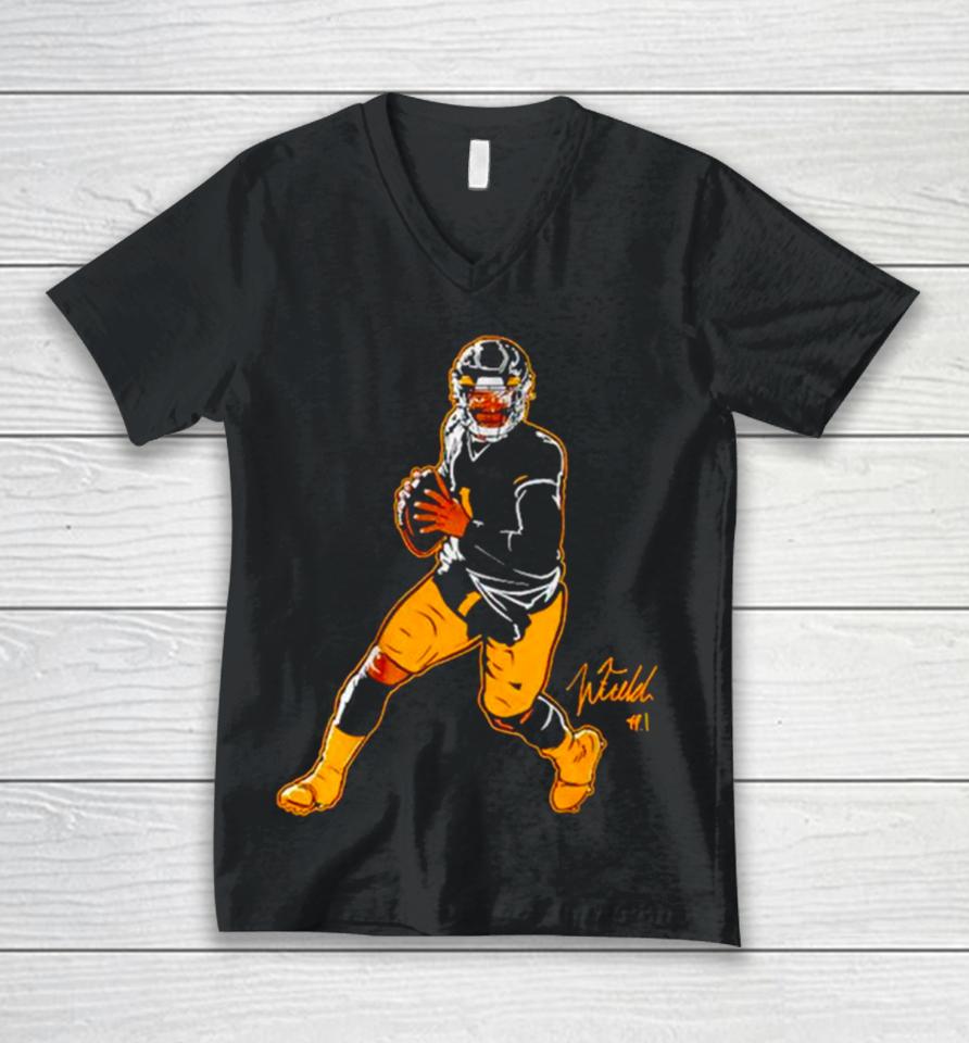 Justin Fields Pittsburgh Football Superstar Pose Unisex V-Neck T-Shirt