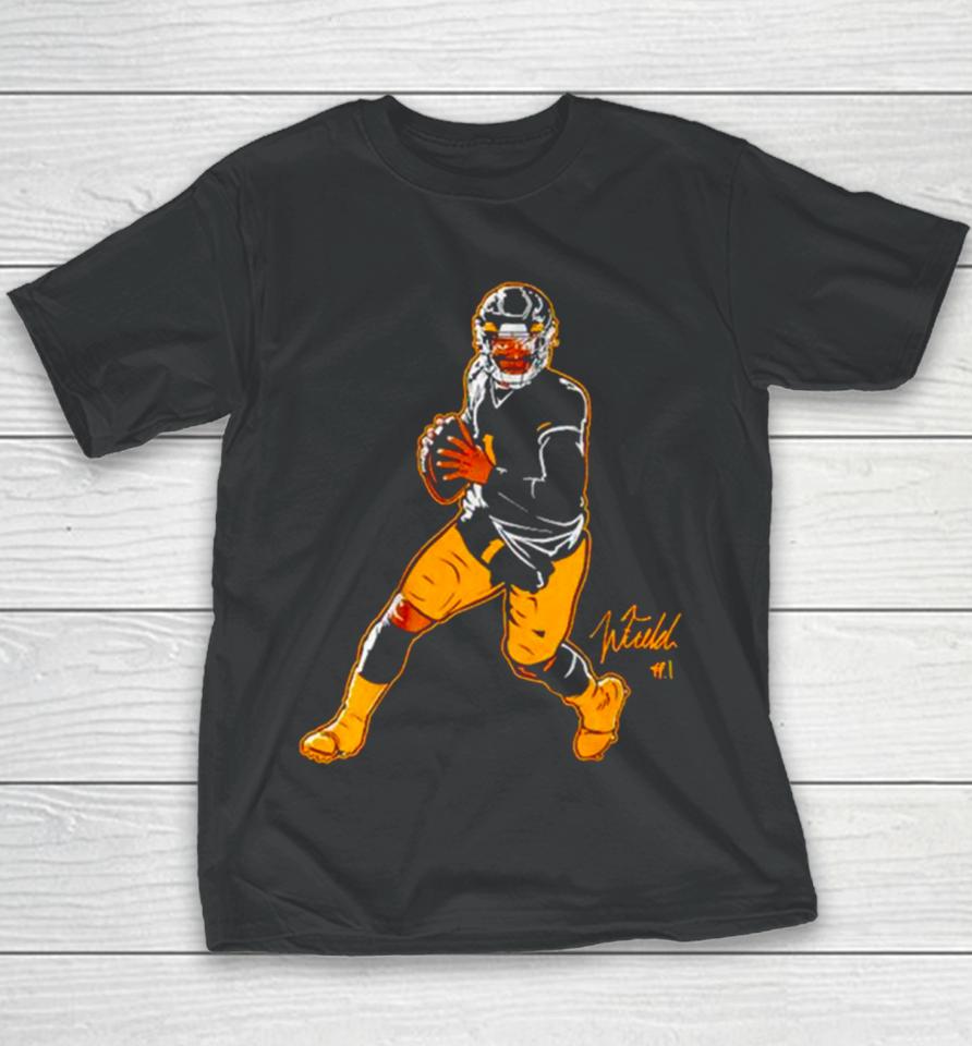 Justin Fields Pittsburgh Football Superstar Pose Youth T-Shirt