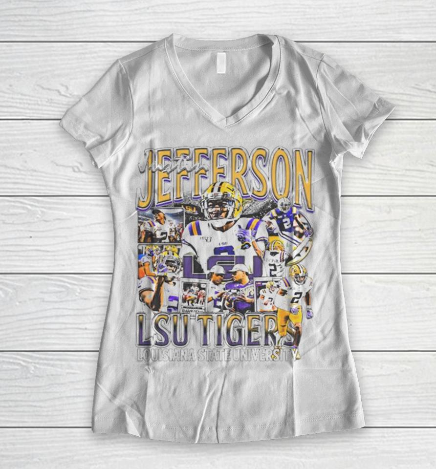 Justin Jefferson Player Lsu Tigers Football Vintage 2023 Women V-Neck T-Shirt