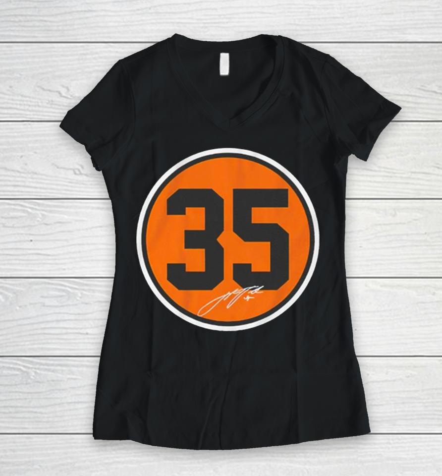 Justin Verlander Houston Astros Number Circle Women V-Neck T-Shirt