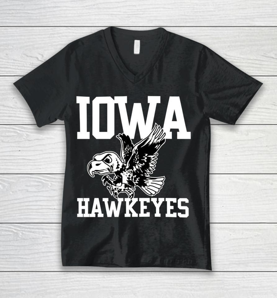 Kadyn Proctor Wearing Iowa Hawkeyes Flying Herky Unisex V-Neck T-Shirt